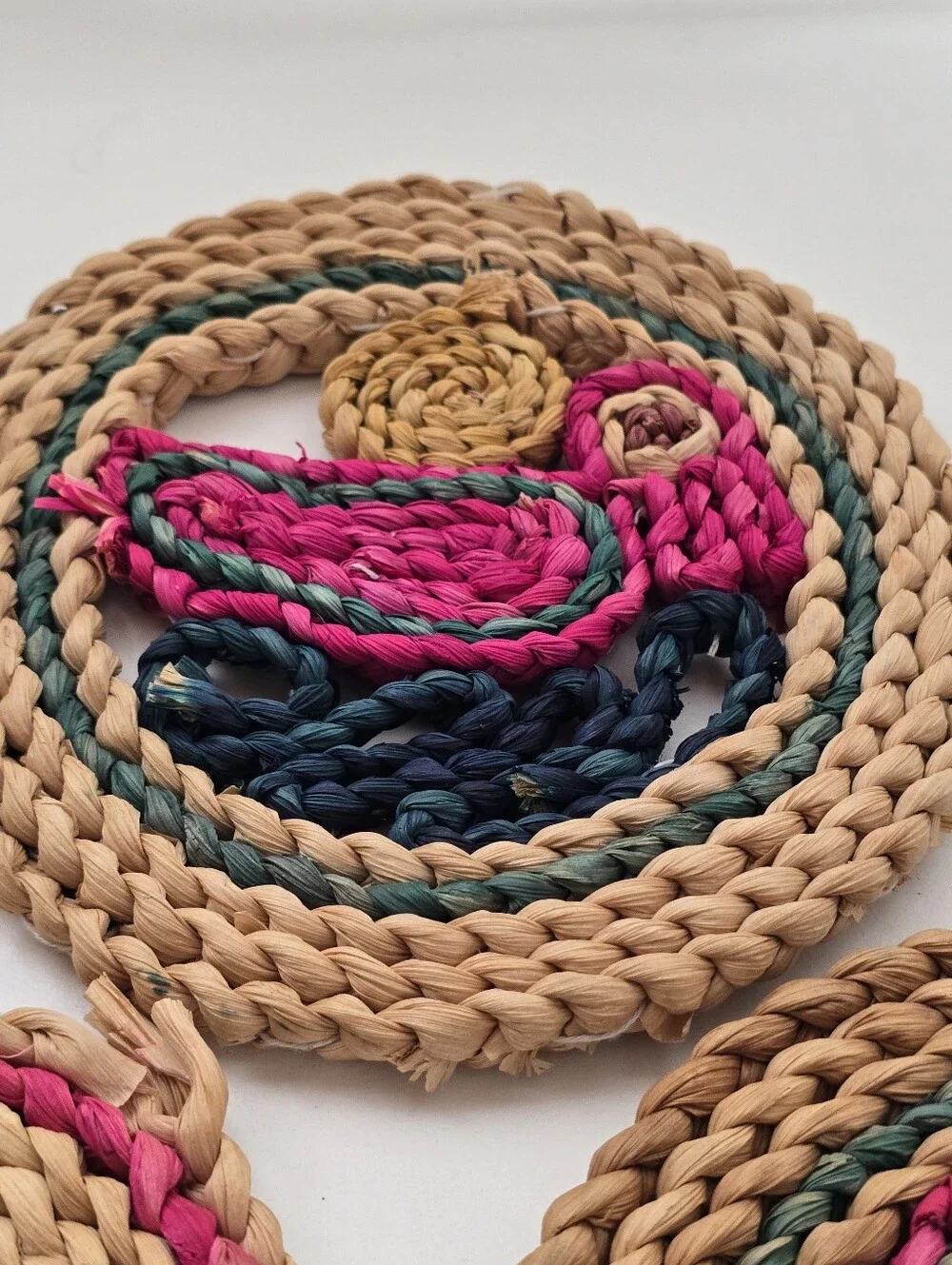 Vintage Boho Handwoven Straw Trivets Bird Wall Decor Set of 3 Rustic Folk Art